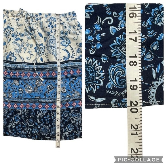 Loft Petites Blue White Border Floral & Paisley Drawstring Lined Skirt - Sz MP - Picture 11 of 13
